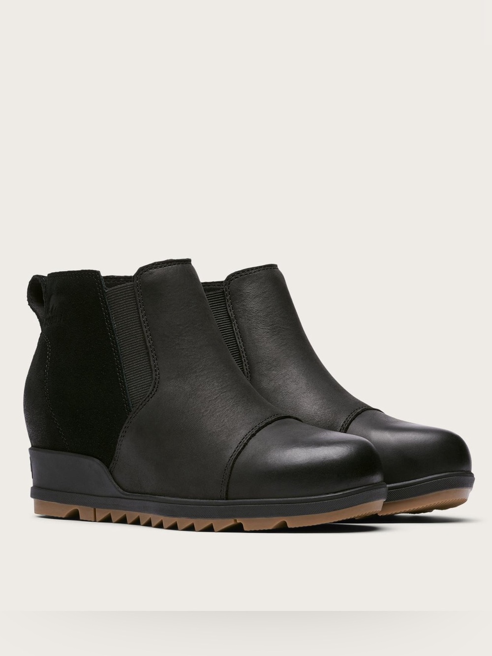 Sorel Evie Pull-On Waterproof Leather Suede Wedge Chelsea Booties Black 8.5